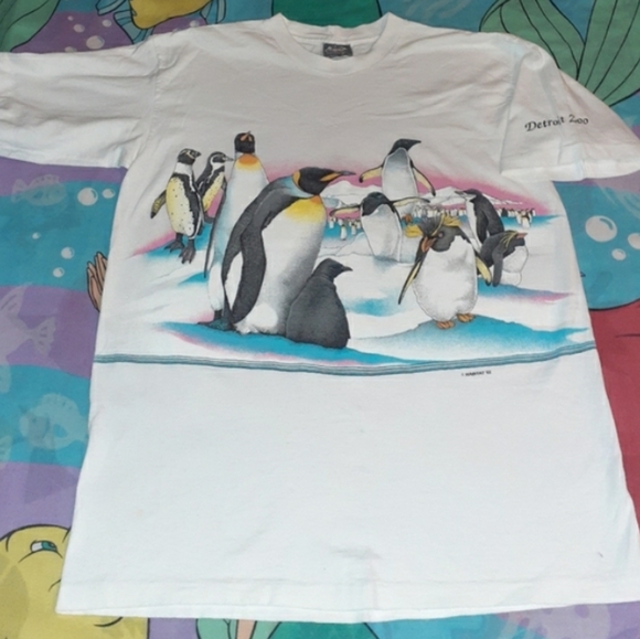 1992 Penguins Detroit Zoo Vintage Shirt Tee 90s - Picture 1 of 8